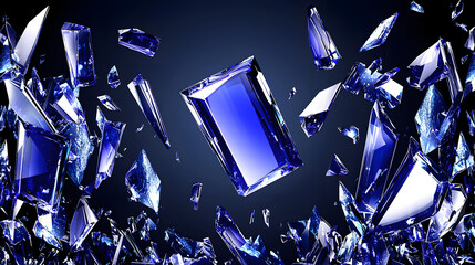 Poster - Blue diamond gemstone flying through the air against a clear background