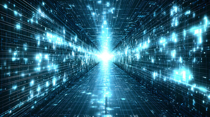 Poster - Dark tunnel illuminated by glowing lights creating a mysterious atmosphere