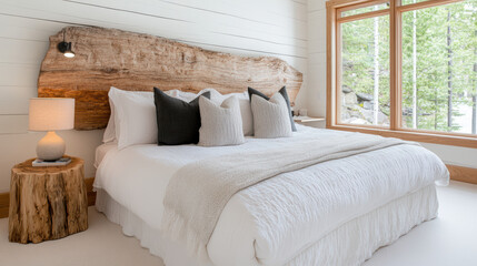 Wall Mural - Rustic bedroom with natural materials and cozy cabin feel