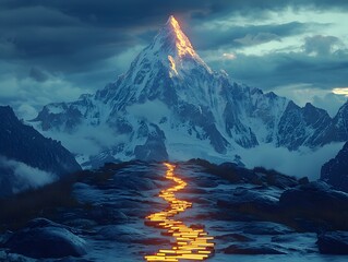 Poster - Glowing Path of Knowledge Leads to Towering Mountain Summit