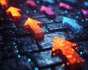 Poster - glowing arrows on sales chart symbolizing successful business strategies
