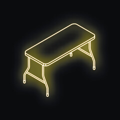 Poster - Rectangular folding table with yellow neon light on black background, ideal for event, party or exhibition