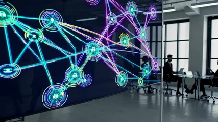 Poster - Exploring digital network visualization in a modern workspace with vibrant projections