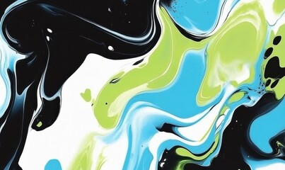 Wall Mural - Forced perspective background liquid paint marbling effect in black blue green and white --ar 5:3 --v 6.1 Job ID: 1a12e58c-38ed-42d4-ac83-54f4f79bbb62