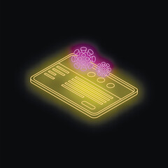 Poster - neon isometric view of a covid 19 vaccination, immunization digital passport on a mobile phone scree