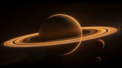 Wall Mural -  planet with a vast ring system and glowing moons orbiting it