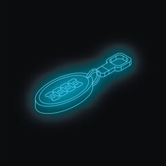 Poster - isometric view of a glowing neon blue keychain with a password, representing security and access in 