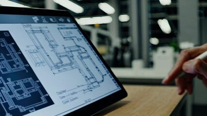Poster - Exploring digital architectural designs on a tablet in a modern workspace with innovative technology