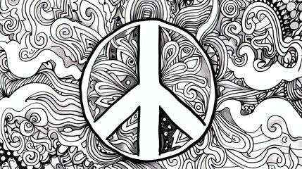 Canvas Print - a black and white peace sign on a patterned background.