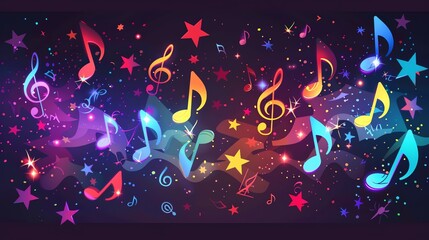 Wall Mural - A colorful musical note background.