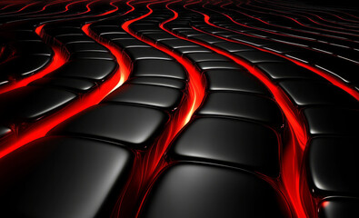 Leinwandbilder - Abstract Visualization of Fluid Dynamics with Black and Red Waves Evoking a Sense of Motion and Energy
