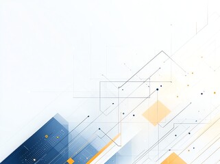 Poster - Abstract geometric pattern with blue and yellow shapes on a white background, ideal for technology and design themes.
