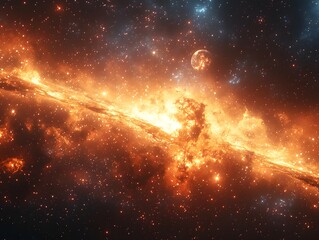 Wall Mural - surreal cosmic fireworks display lighting up night sky with glowing galaxies and planets