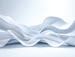 Poster - Abstract white waves flowing in soft contours against a light background, creating a serene and elegant visual suitable for various design projects.