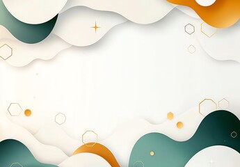 Poster - An abstract background featuring colorful wavy shapes in green, white, and orange, perfect for presentations, posters, or any creative project.