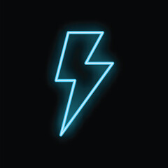 Poster - Neon sign is forming a blue lightning bolt on a black background