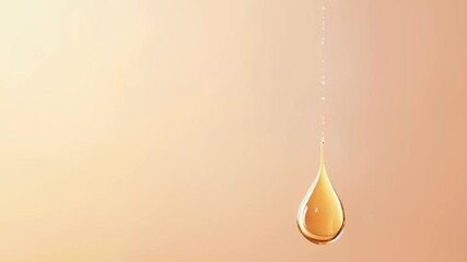 Poster - Golden translucent drop dripping on a gradient background, creating a perfect image for cosmetics, skincare, or any product related to liquids