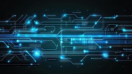 Poster - Abstract view of a glowing blue circuit board, symbolizing technology and connectivity