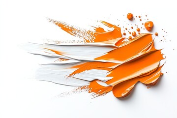 Poster - Vibrant orange paint strokes and splashes on a white background, creating an artistic and dynamic effect perfect for creative projects.