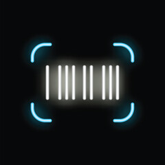 Poster - Bright neon barcode scanner detecting a barcode on black background