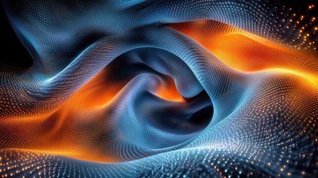 Computer generated image of a wave in blue and white colors creating fluid motion and dynamic patterns