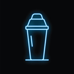 Sticker - Glowing neon line cocktail shaker icon isolated on black background