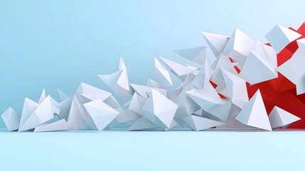 Poster - white and red geometric crystals on a light blue background. crystals appear dynamic. the scene evok