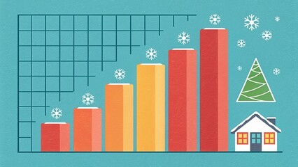 Poster - A colorful bar graph shows growth over time, alongside a snowy winter scene with a house and Christmas tree, creating a festive yet analytical vibe.