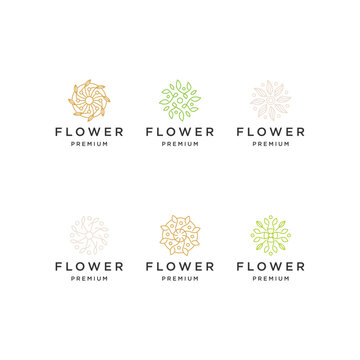 Set flower line logo icon design template