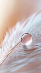 Poster - Small, clear crystal ball rests delicately on a soft, white feather, reflecting the warm, ambient light in its smooth surface, creating a serene and ethereal atmosphere