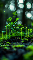 Poster - A vibrant green graph overlay on a natural scene, symbolizing growth and data analysis.