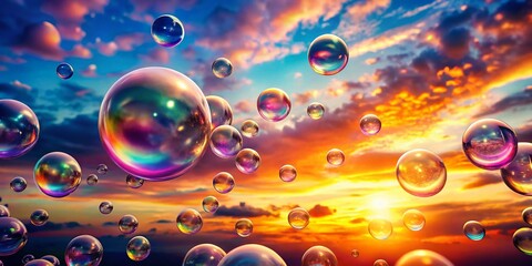 Poster - Panoramic Abstract Minimalist Background: Floating Bubbles