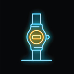 Poster - Glowing neon line icon of a wrist watch isolated on a black background for time concept