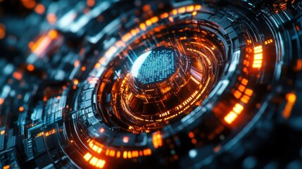 Poster - Quantum computing core processing data, featuring glowing lights and an innovative, futuristic design. Ideal for themes of technology, innovation, and future concepts