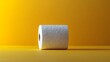 © horizon - Toilet paper roll positioned against pale yellow backdrop showcases textured paper detail with right-aligned placement and soft shadow effects.