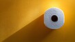 © horizon - Toilet paper roll positioned against pale yellow backdrop showcases textured paper detail with right-aligned placement and soft shadow effects.