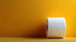 © horizon - Toilet paper roll positioned against pale yellow backdrop showcases textured paper detail with right-aligned placement and soft shadow effects.