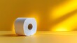 © horizon - Toilet paper roll positioned against pale yellow backdrop showcases textured paper detail with right-aligned placement and soft shadow effects.
