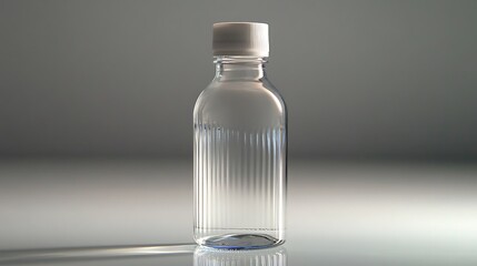 Wall Mural - A Clear Plastic Bottle With White Cap Stands on Grey Background