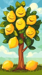 Sticker - Happy Smiling Lemons Grow On A Tree