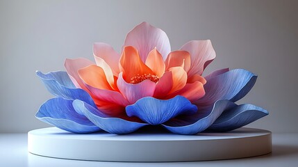 Sticker - A vibrant stylized flower blossoms on a white pedestal