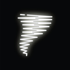 Wall Mural - White neon sign is forming a tornado shape against a black background