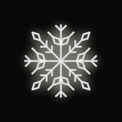 Poster - Bright white neon sign is glowing on a black background, shaped like a snowflake with six points