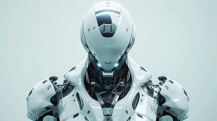 Poster - A futuristic robot with a white, sleek design and glowing blue eyes.