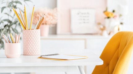 Poster - Organized Desk with Stationery Supplies for Productive Work or Study Session