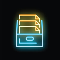 Poster - glowing neon line archive box icon isolated on black background. concept of file cabinet and documen