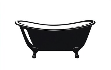 Fototapete - Black silhouette of a bathtub icon, a simple vector image on a white background,