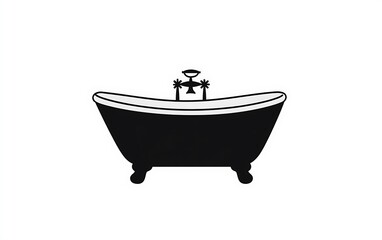Fototapete - Black silhouette of a bathtub icon, a simple vector image on a white background,