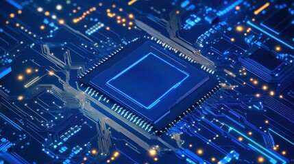 Poster - Close-up of a blue printed circuit board with intricate electronic components and connections