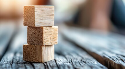 Poster - wooden blocks stacked on top of each other forming a tower with a simple arrangement and natural tex